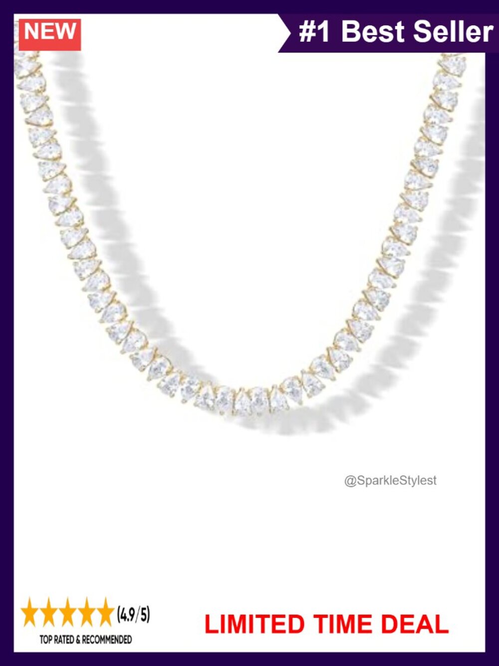 14K Gold Plated Pear-Cut Tennis Necklace 16" CZ Choker for Women